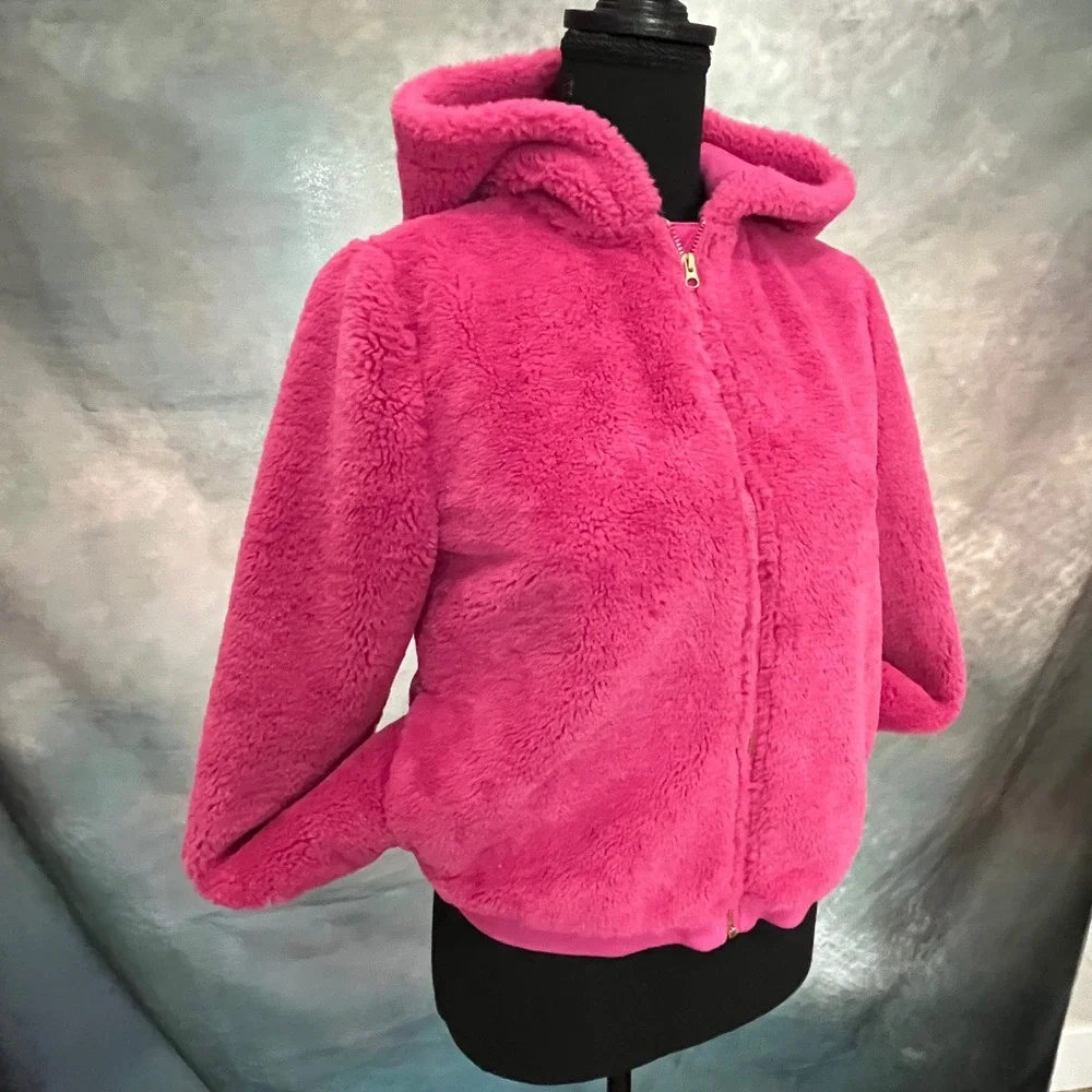 Janie and‎ Jack Girls Pink Faux Fur Full Zip Hooded Jacket Size 14-16 NWT